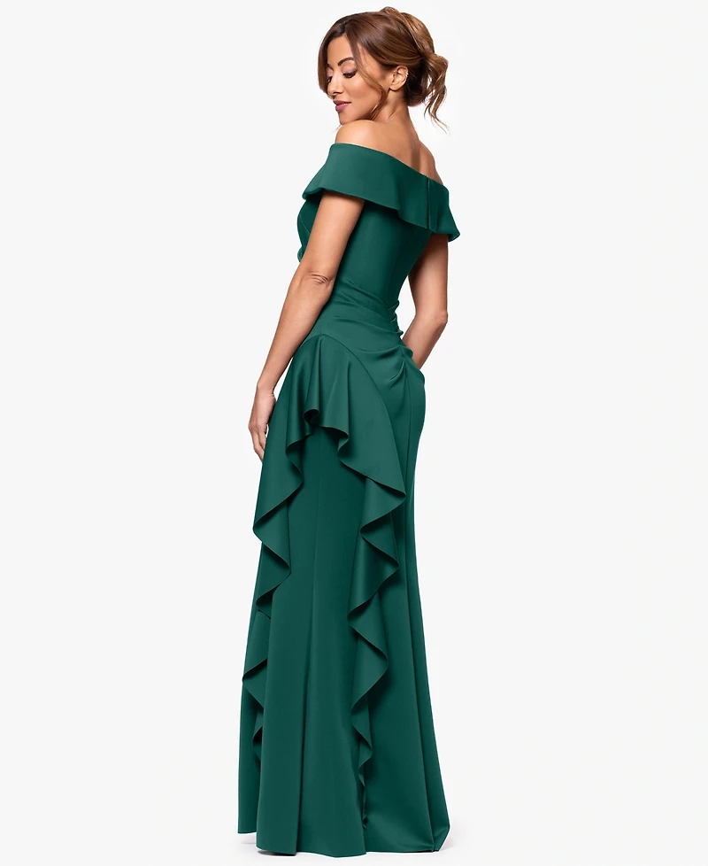 Xscape Women's Off-The-Shoulder Ruffled Side-Slit Gown