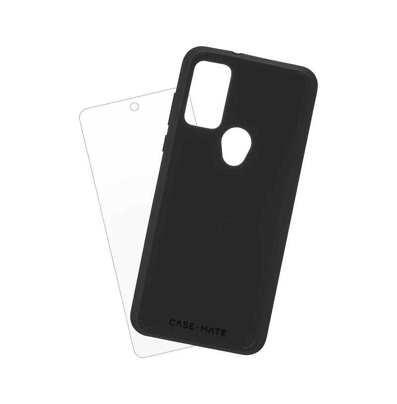 Case-Mate Protection Pack Tough Case and Glass Screen Protector for Motorola Moto G Play (2023)-Black
