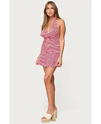 Edikted Women's Cowl Neck Drop Waist Mini Dress