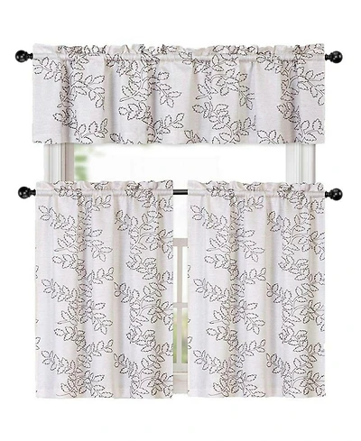 Kate Aurora Brielle Embroidered Linen Kitchen Curtain Tier & Valance Set - 56 in. W x 15 L