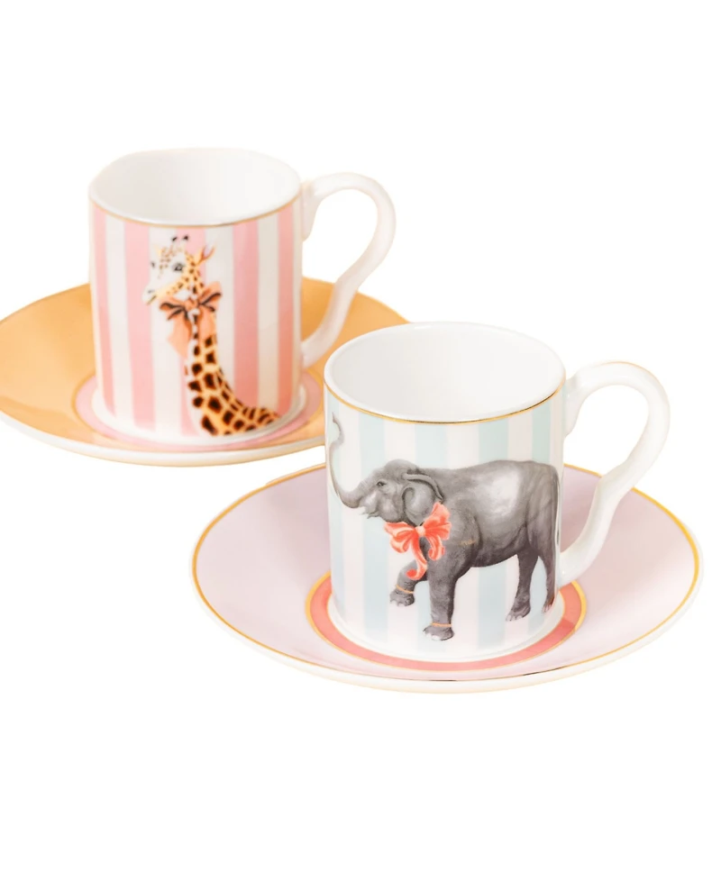Yvonne Ellen Animal Espresso Cups and Saucers, Set of 2