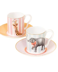 Yvonne Ellen Animal Espresso Cups and Saucers, Set of 2