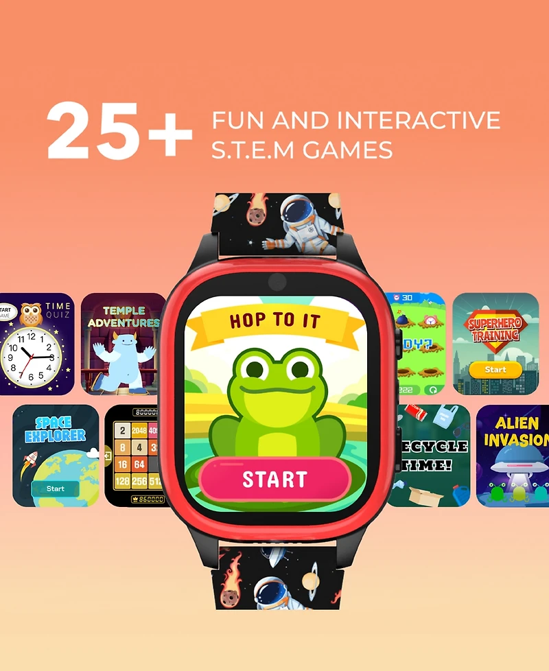 Playzoom 4 Kids Red and Black Print Leather Silicone Strap Smartwatch, 49mm