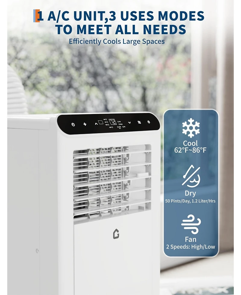 8,000 Btu Portable Ac, Quiet Cooling Unit with Dehumidifier & Fan, 24H Timer, for 350 Sq.Ft Rooms