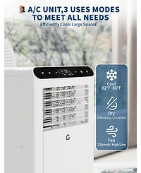 8,000 Btu Portable Ac, Quiet Cooling Unit with Dehumidifier & Fan, 24H Timer, for 350 Sq.Ft Rooms