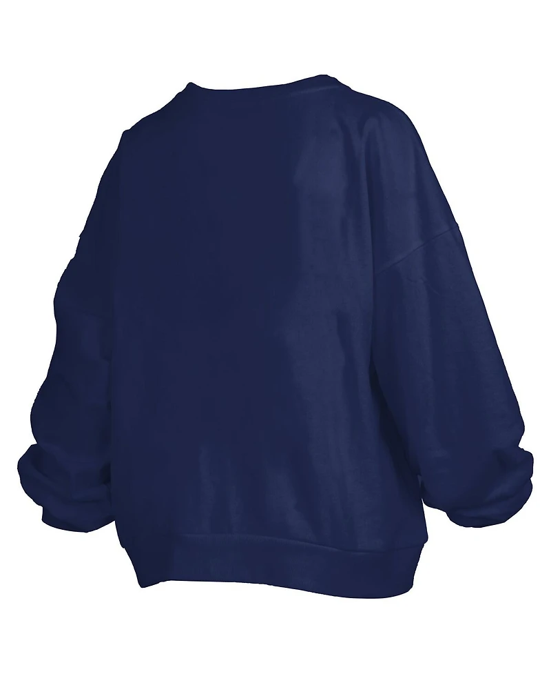 Pressbox Women's Navy North Carolina Tar Heels Janise Arch Over Logo Waist Length Oversized Pullover Sweatshirt