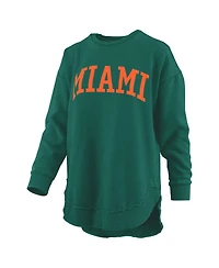 Pressbox Women's Green Miami Hurricanes Melange Poncho Vintage Fleece Long Sleeve Pullover Sweatshirt
