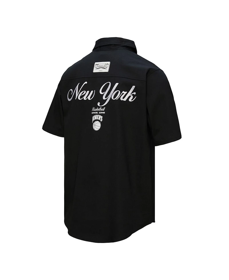 Mitchell & Ness Men's Black New York Knicks Hardwood Classics Camp Shirt
