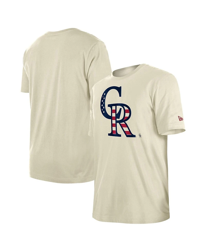 New Era Men's Cream Colorado Rockies Americana Flag Fill T-Shirt