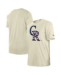 New Era Men's Cream Colorado Rockies Americana Flag Fill T-Shirt