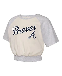 Outerstuff Big Girls Cream Atlanta Braves Curve Ball Fashion Raglan T-Shirt