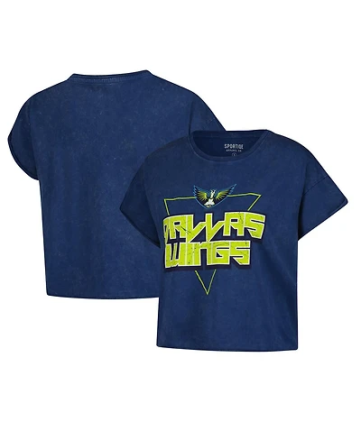Sportiqe Women's Navy Dallas Wings Rock N Roll Collection Gwen Mineral Wash Cropped T-Shirt