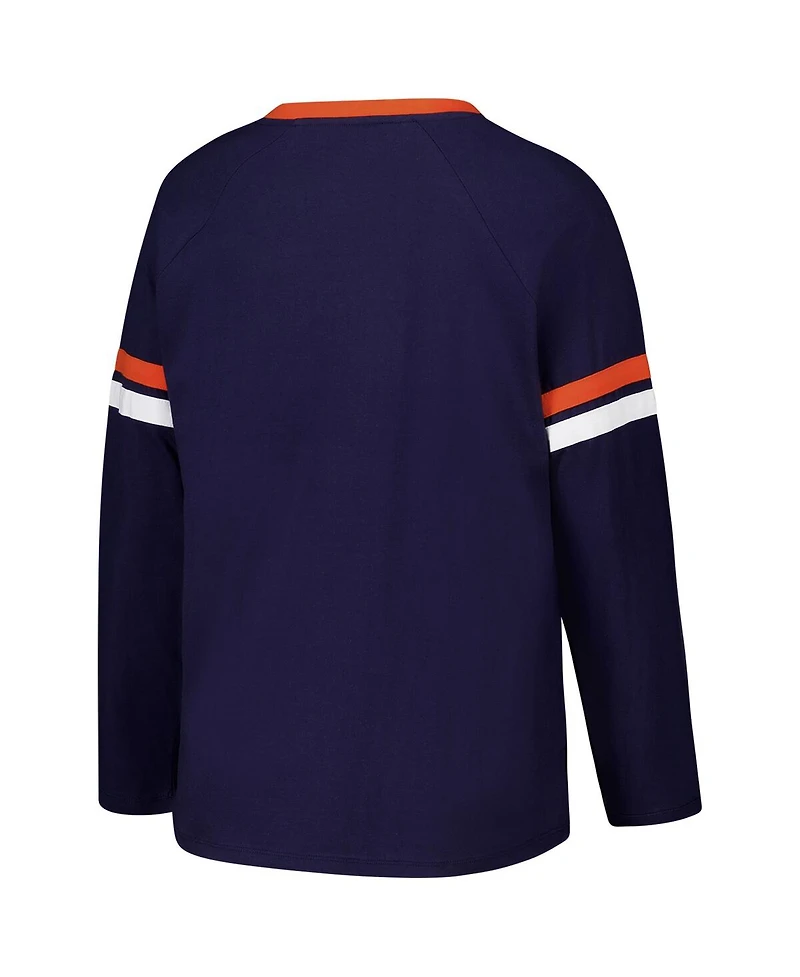 Fanatics Women's Navy Denver Broncos Plus Won Done Lace-Up V-Neck Long Sleeve T-Shirt