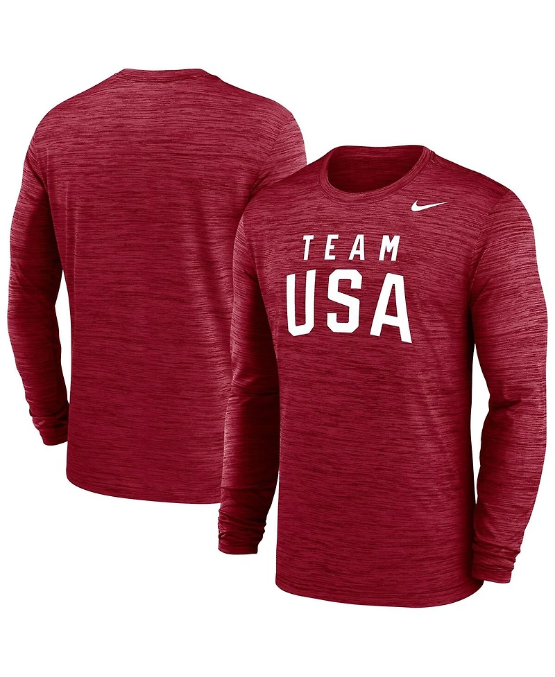 Nike Men's Red Team Usa Training Velocity Long Sleeve Performance T-Shirt