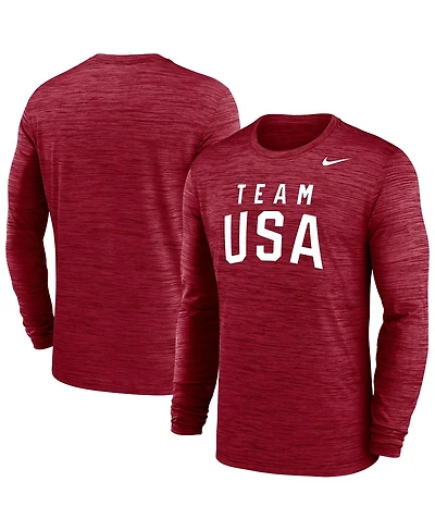 Nike Men's Red Team Usa Training Velocity Long Sleeve Performance T-Shirt