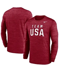 Nike Men's Red Team Usa Training Velocity Long Sleeve Performance T-Shirt