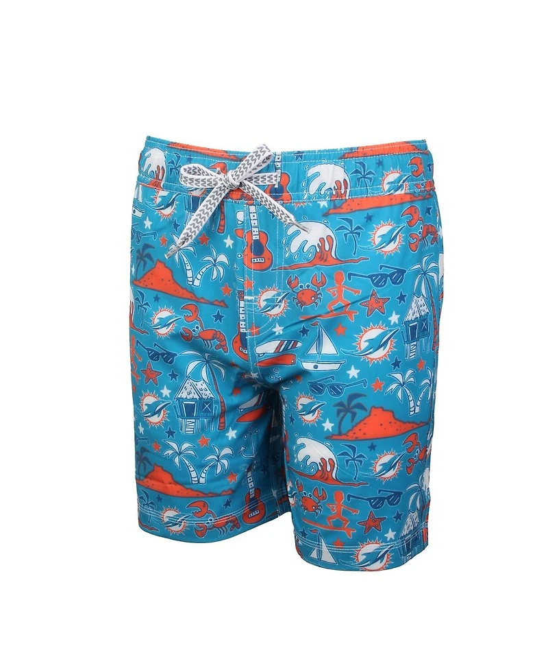 Wes & Willy Big Boys and Girls Aqua Miami Dolphins Luau Swim Trunks