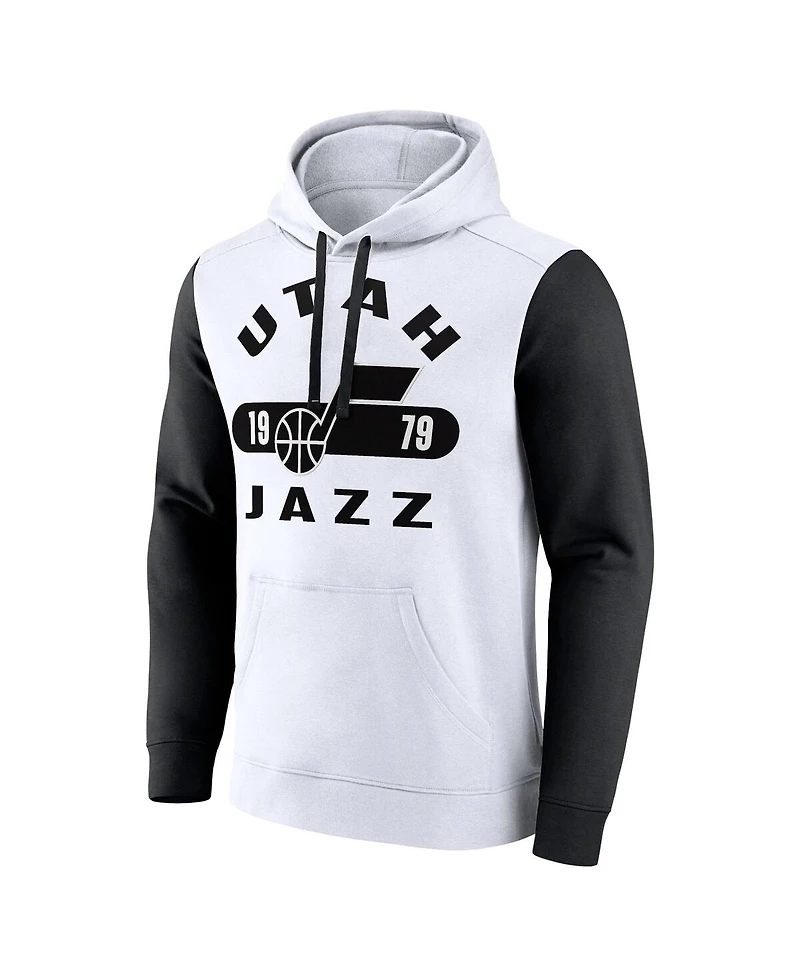 Fanatics Men's White/Black Utah Jazz Attack Color Block Pullover Hoodie