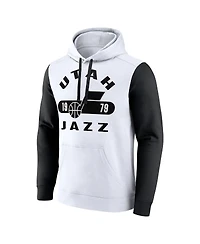 Fanatics Men's White/Black Utah Jazz Attack Color Block Pullover Hoodie