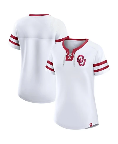 Fanatics Women's White Oklahoma Sooners Iconic Athena Lace Up T-Shirt
