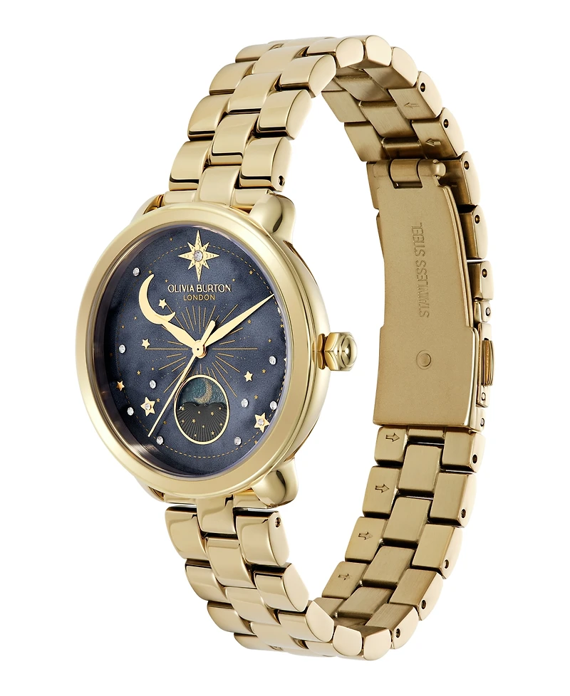 Olivia Burton Women's Moonphase Gold Tone Stainless Steel Bracelet Watch, 34mm