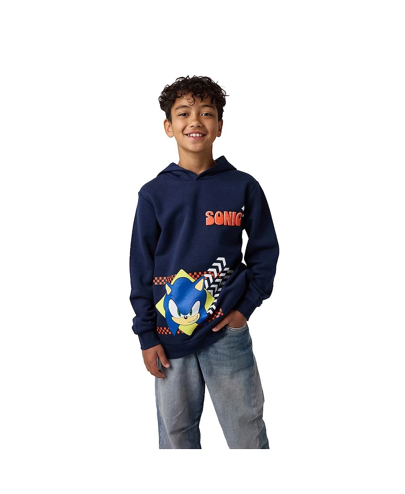 Sonic The Hedgehog Little Boys Arrows & Checkered Flags Youth Navy Long Sleeve Hooded Sweatshirt-6
