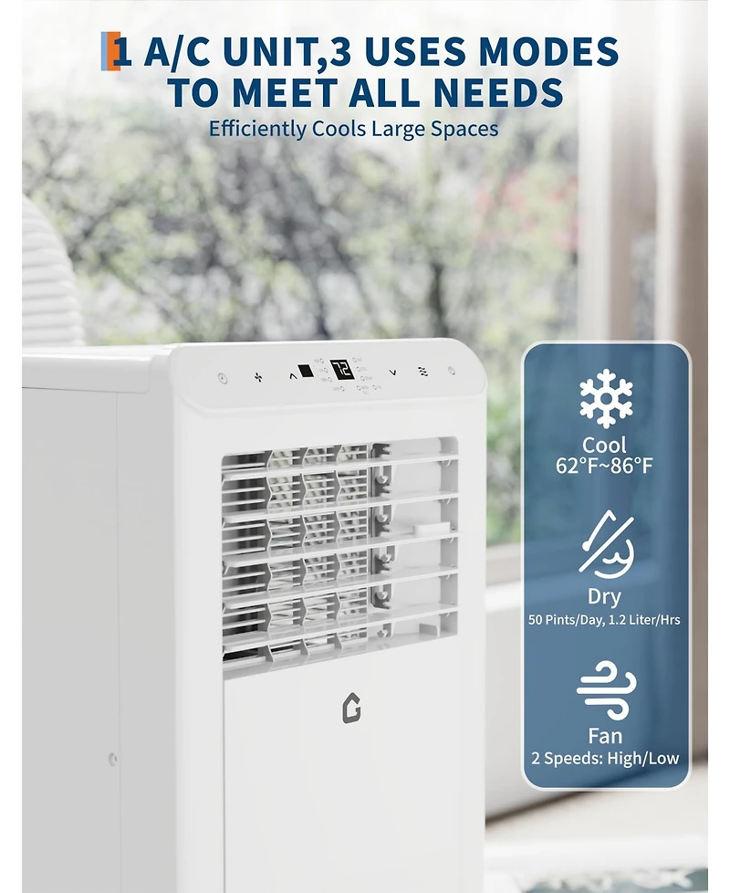 gaomon 10,000 Btu Portable Ac, Dehumidifier & Fan, Cools Up to 450 Sq.Ft with Remote & Sleep Mode