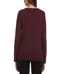 Rafaella Petite Ribbed Asymmetrical Fringe Hem Long Sleeve Top