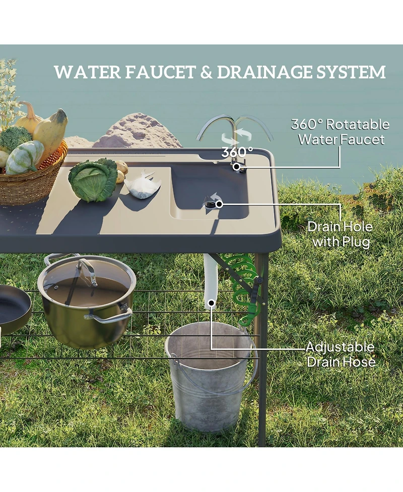 Outsunny Folding Fish Cleaning Table with Sink, Faucet, Sprayer,