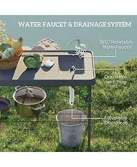 Outsunny Folding Fish Cleaning Table with Sink, Faucet, Sprayer,