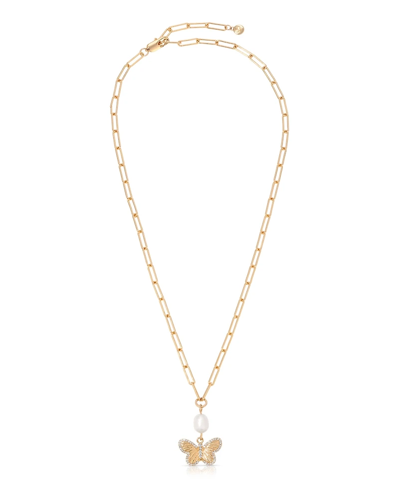 Ettika Butterfly Cultured Pearl Chain Necklaces