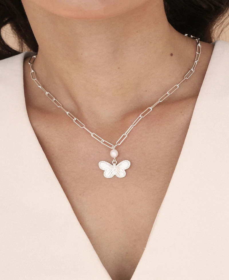 Ettika Butterfly Cultured Pearl Chain Necklaces