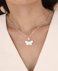 Ettika Butterfly Cultured Pearl Chain Necklaces