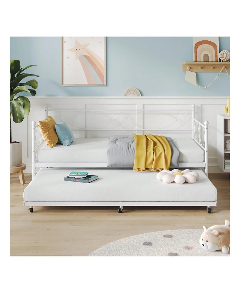 gaomon Metal Twin Daybed and Trundle Set, Size, Steel Slat Support, Multifunctional Frame for Bedroom, Living Room, Guest Room