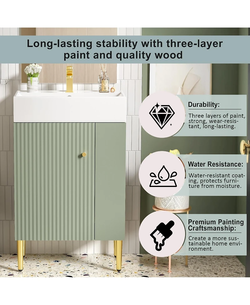 Casainc 21.6" Bathroom Vanity Combo Cabinet with Single Ceramic Sink and Left Side Storage