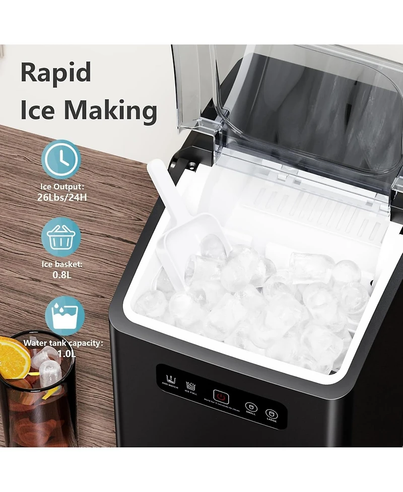 Cowsar Countertop Ice Maker,Portable Ice Machine with Handle,26 lbs Per Day, 9 Ice Cubes in 6 Mins,self-Cleaning Ice Maker with Scoop and Basket , for
