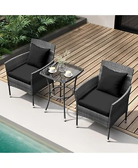 Slickblue Comfortable 3-Piece Patio Conversation Set with Soft Cushions and Glass-Top Coffee Table for Outdoor Use