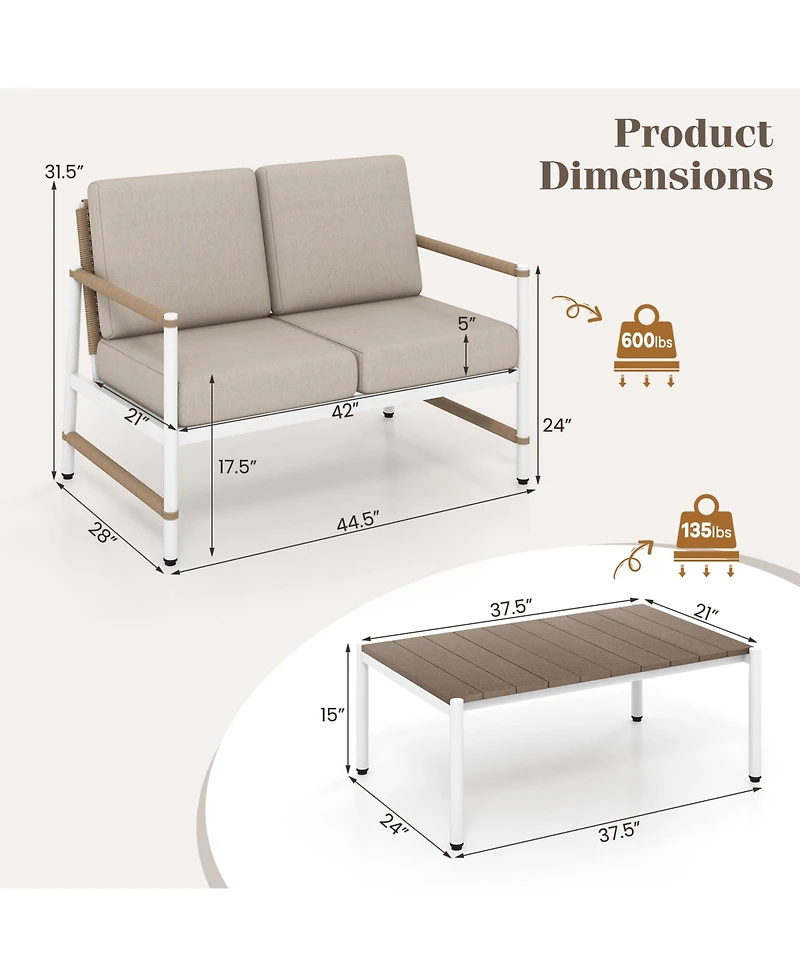 Slickblue Outdoor Loveseat Furniture Set with Thick Padded Cushions and Glass Coffee Table For Patio Relaxation