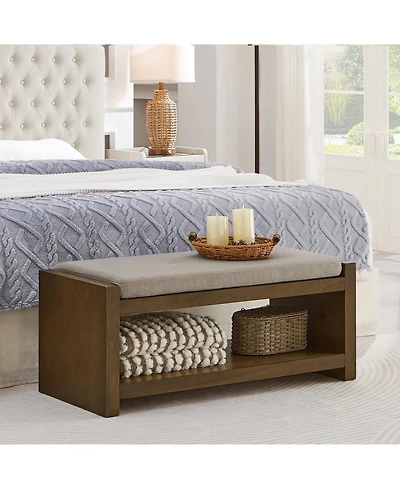 Streamdale Furniture 40" Linen Bench with Shoe Rack & Removable Cushion