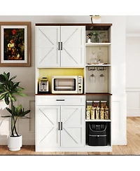 Casainc 71" Farmhouse Kitchen Pantry with Hutch, Microwave Stand, Drawer & Charging Station