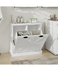 Casainc Tilt-Out Laundry Hamper Cabinet with Two Sorting Compartments and Top Shelf Organizer