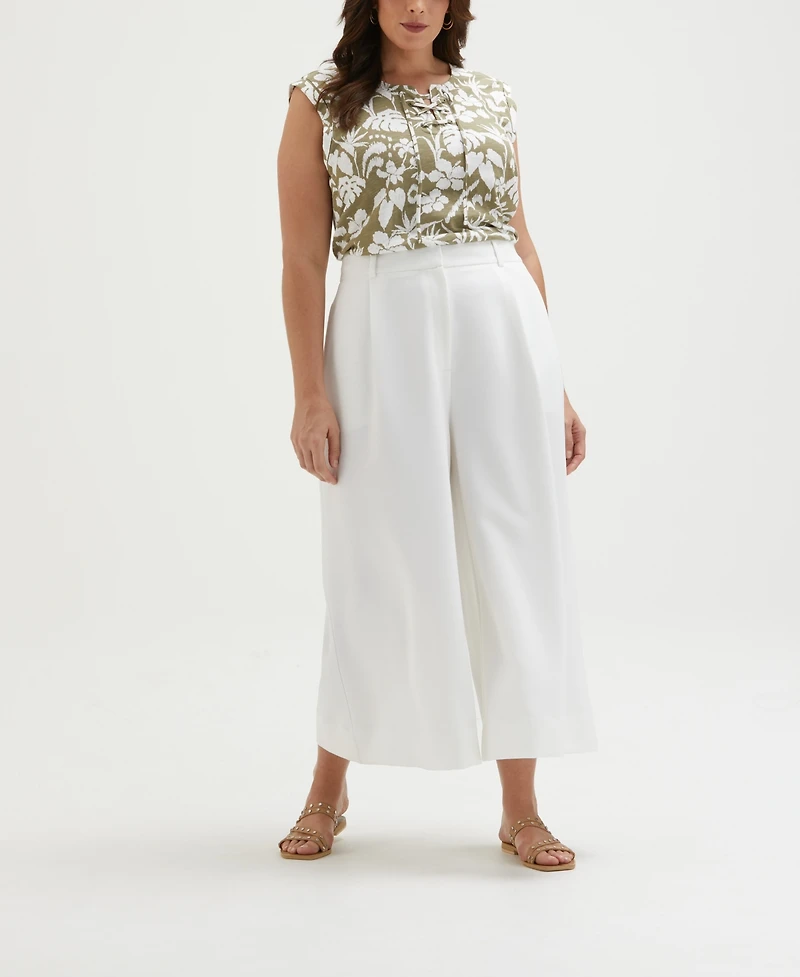 Ella Rafaella Plus Tropical Print Lace-Up Sleeveless Tank Top
