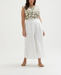 Ella Rafaella Plus Tropical Print Lace-Up Sleeveless Tank Top