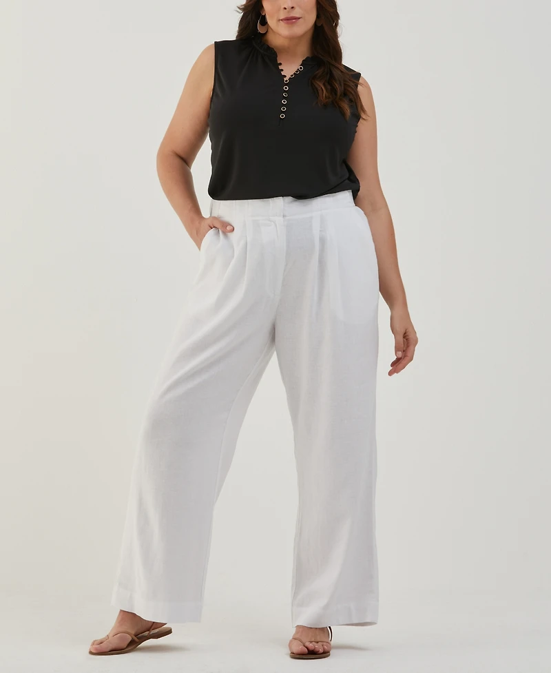 Ella Rafaella Plus Button Front Ruffle Sleeveless Tank Top