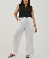 Ella Rafaella Plus Button Front Ruffle Sleeveless Tank Top