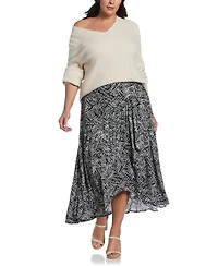 Ella Rafaella Plus Printed Crepe Faux Wrap Skirt