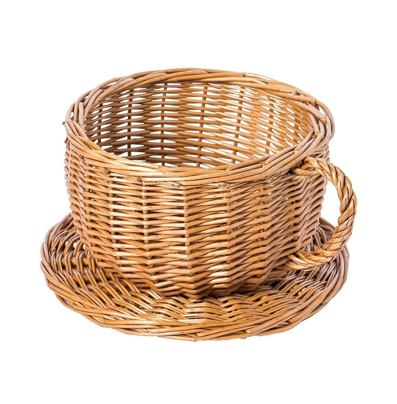 Wickerwise Wicker Saucer Coffee Mug Cup Decorative Gift Basket Desk Organizer