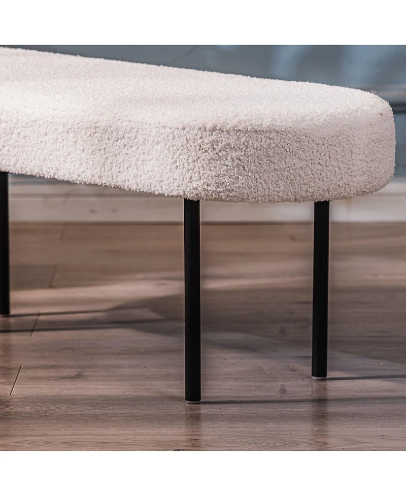 Nordlys - Metal and White Boucle Bench Modern Design Style Upholstery Entry