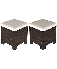 Outsunny Wicker Outdoor Ottoman Footstool Set of 2 with Cushions,