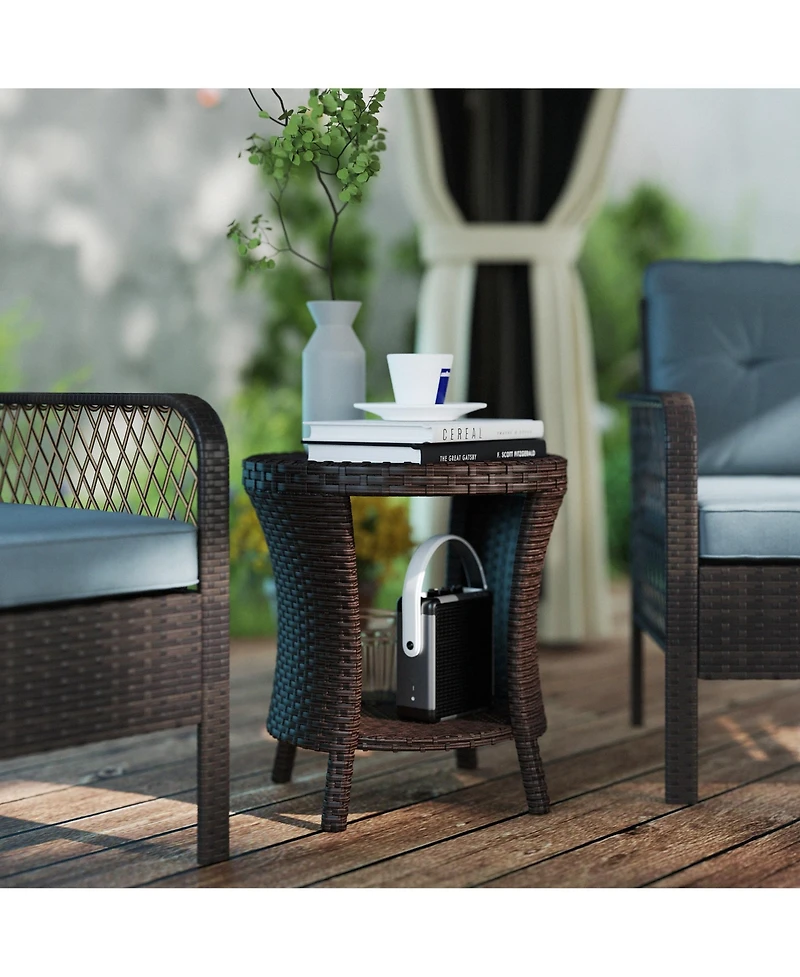 Outsunny 18" Wicker Table, 2-Tier Outdoor Side Mixed
